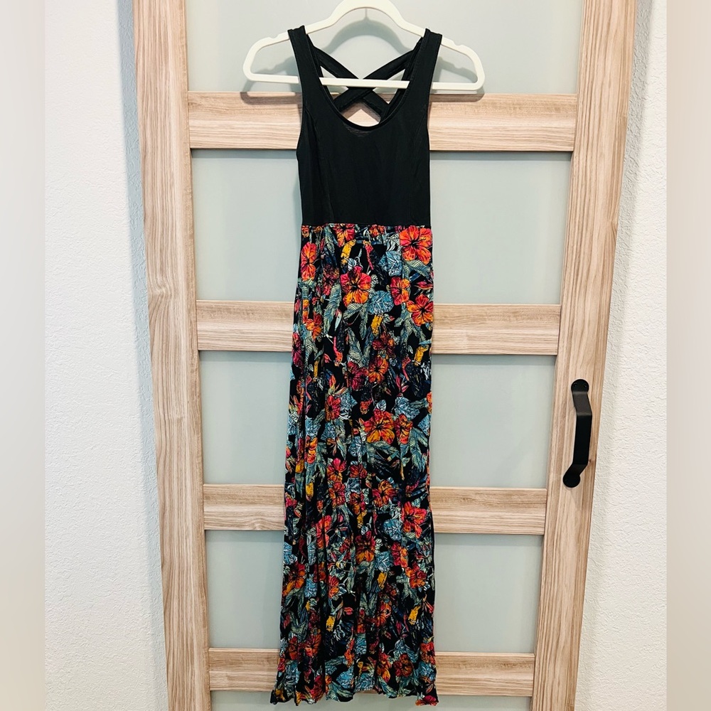 Mudd | Black and Multicolor Floral Maxi Dress XS